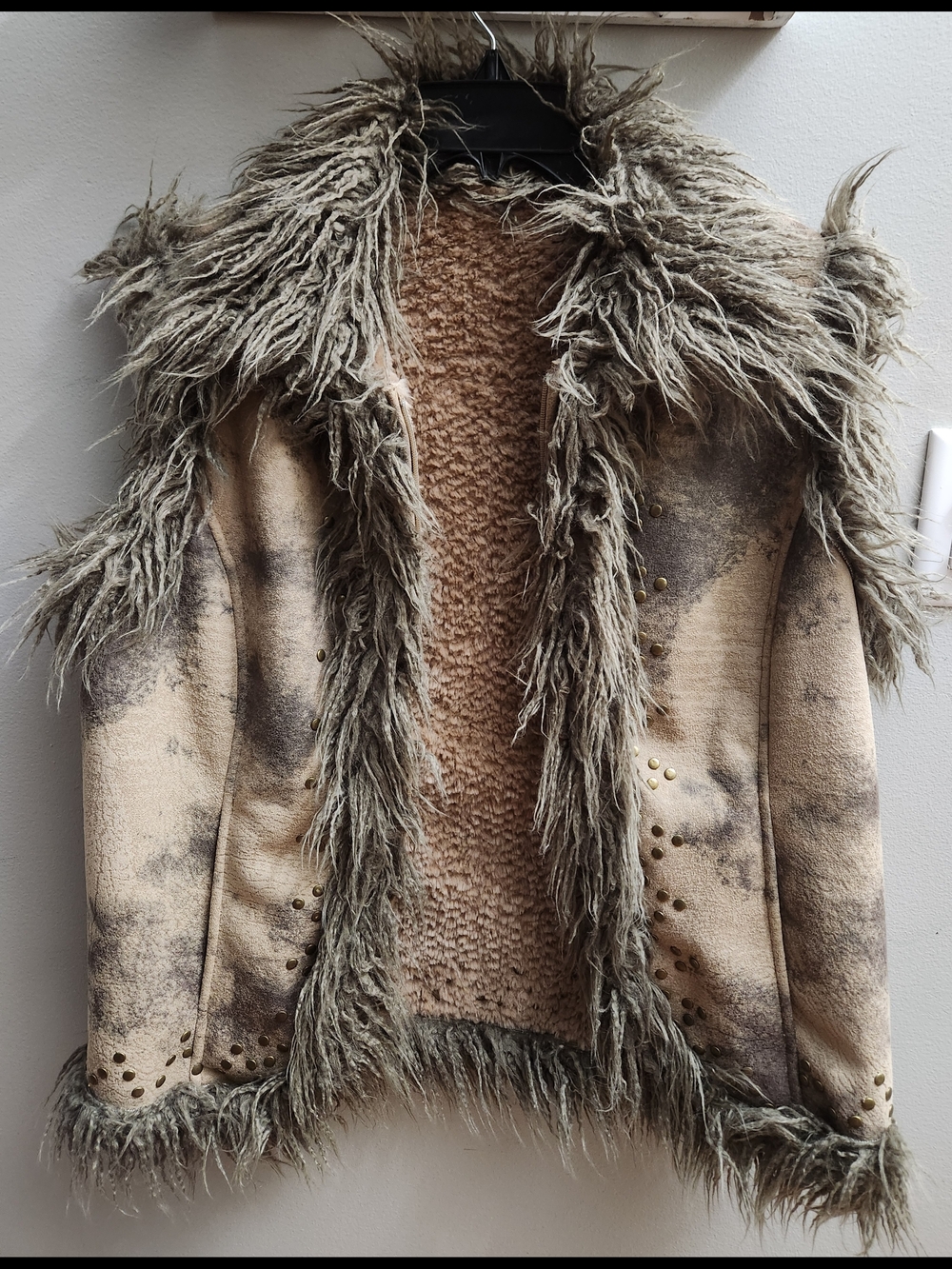 Montanaco Faux Fur/Leather Zip Up Western Distressed Zip Up Women's Large Vest